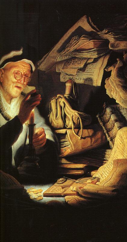 REMBRANDT Harmenszoon van Rijn The Moneychanger (detail) dry oil painting image